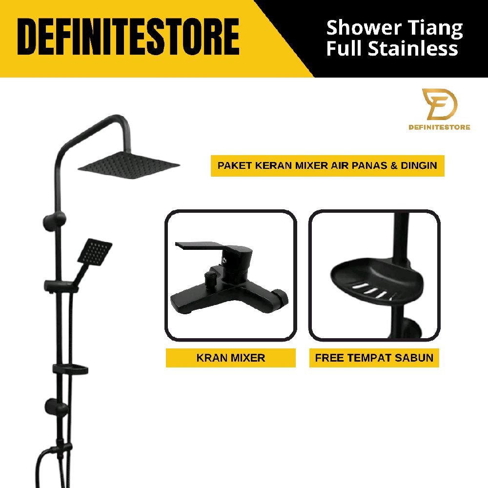shower tiang set stainless column set hitam anti karat + Kran Mix