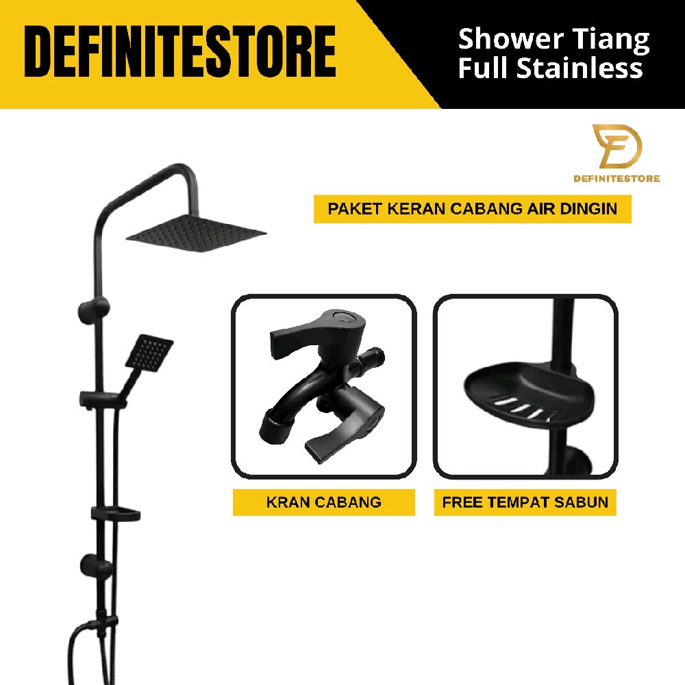 SHOWER TIANG SET STAINLESS COLUMN SET HITAM ANTI KARAT PANAS DING