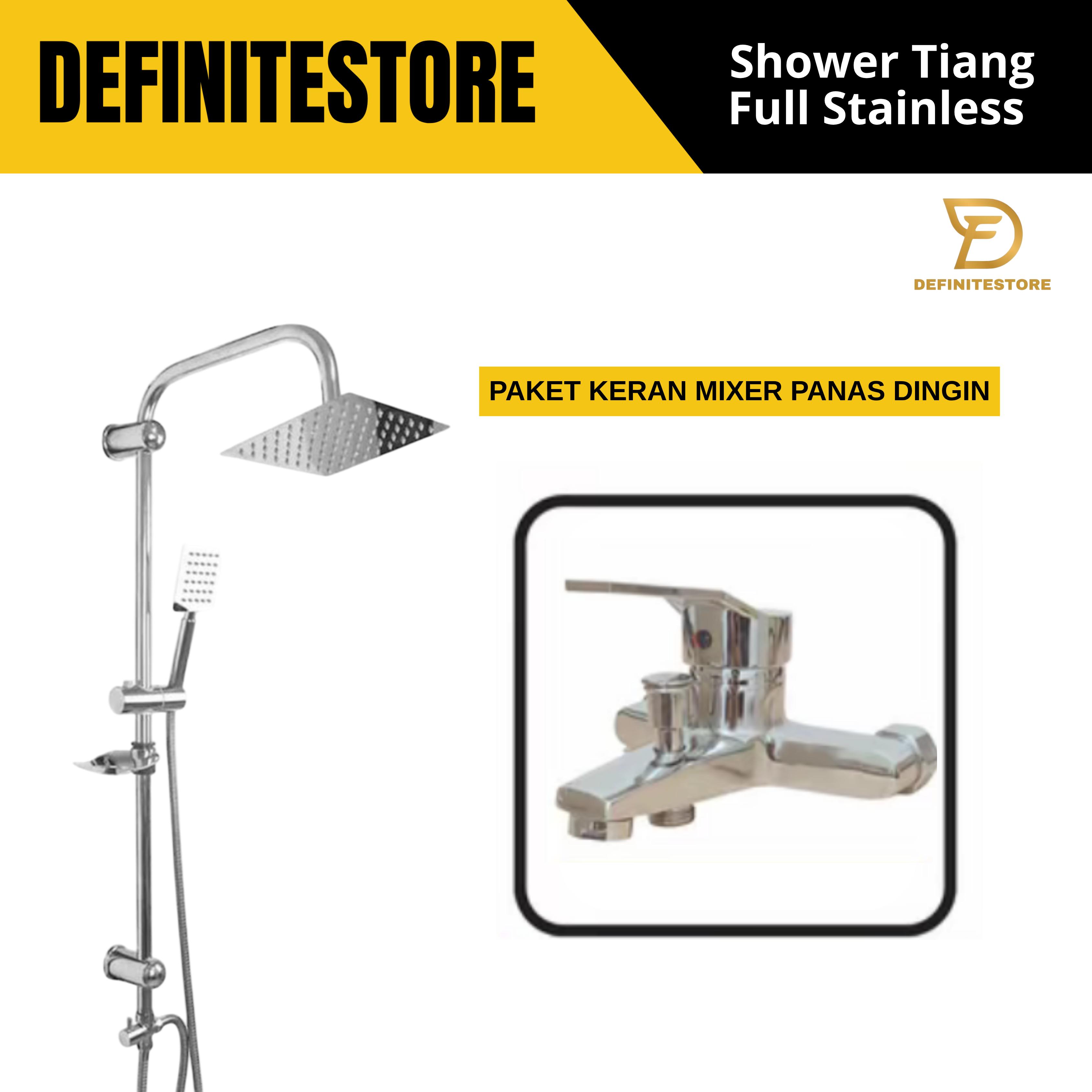 shower tiang set stainless column set hitam-kran mixer